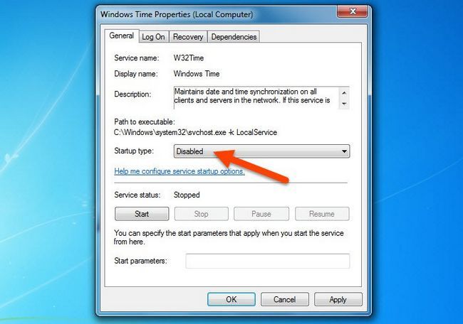 Désactiver le service de temps Windows